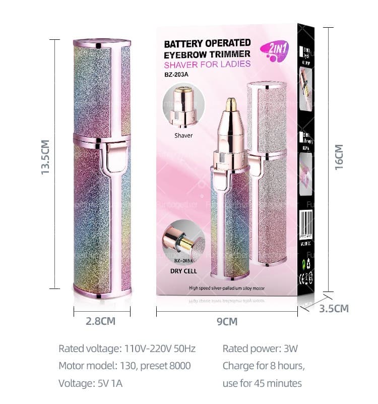 2 in 1 Electric Eyebrow Trimmer and Shaver, Rechargeable Flawless Hair Remover 2 in 1 Hair Remover Trimmer For Women, Electric Flawless Facial Machine Razor, Painless Eyebrow Removal ( With Box